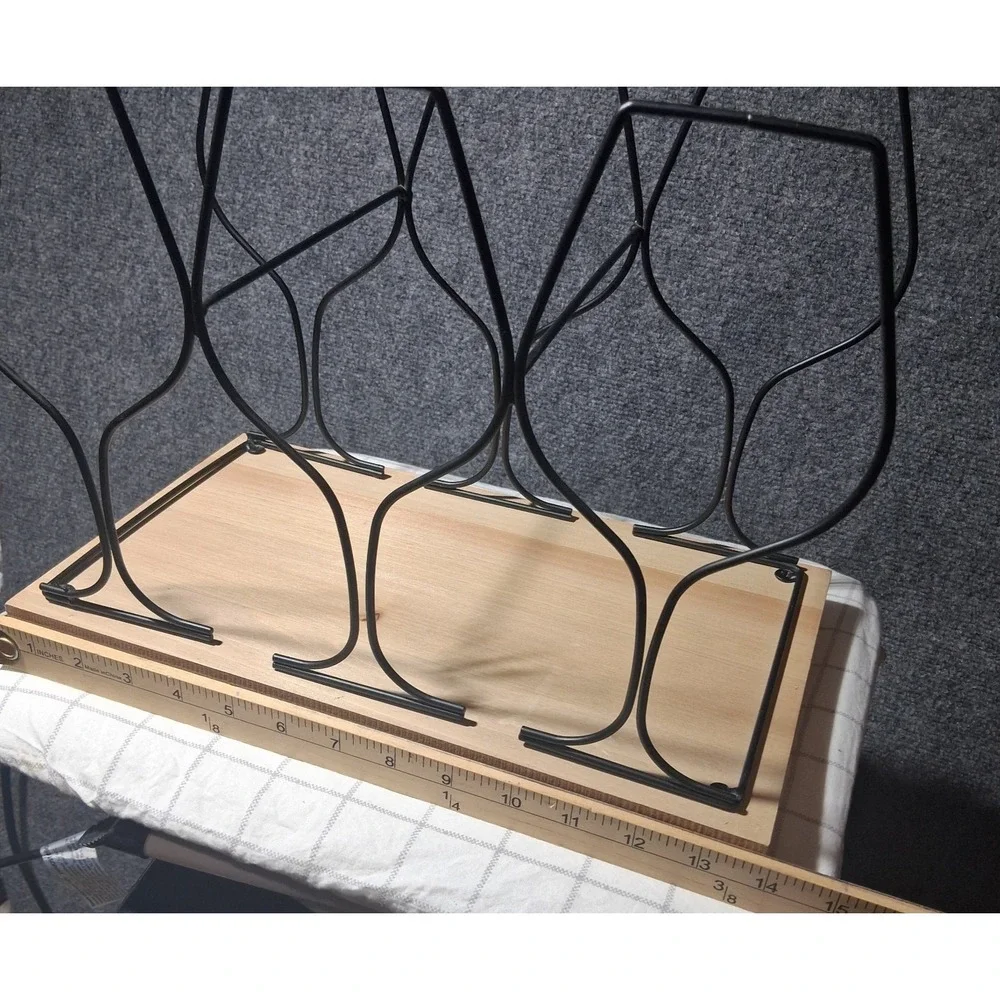 Modern Industrial 6 Bottle Wine‎ Rack Wood Base Black Metal Wire Frame 303839
